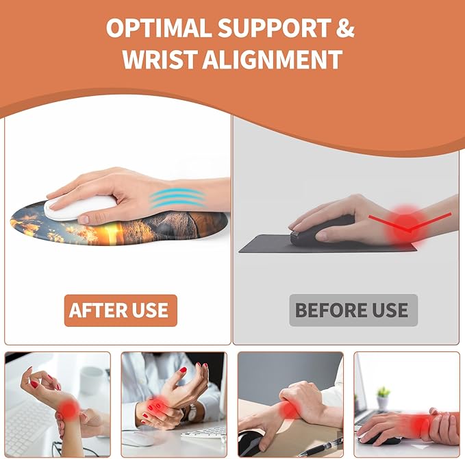 Mouse Pad with Wrist Rest, Comfortable Computer Mousepad with Gel Wrist Support Smooth Surface and Non-Slip PU Base for Pain Relief, Laptop, Office & Home (Sunset)