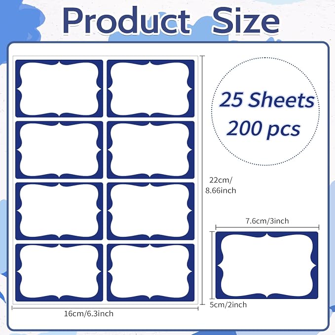 Starboling Name Tag Stickers, 200 Pcs 3"x2" Blue Plain Stickers, Colorful Border, For Office, Meetings, School & Home