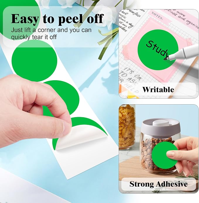 PARLAIM 2 Inch Round Adhesive Color-Code Dot Stickers,4Rolls/2000 per Rolls dots Label Dispenser Box, Circle Stickers Label Inch Coding Labels (Green)