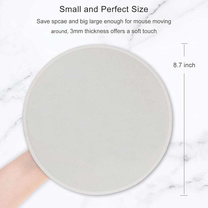 Hsurbtra Mouse Pad, Premium-Textured Small Round Mousepad 8.7 x 8.7 Inch Gray, Stitched Edge Anti-Slip Waterproof Rubber Pretty Cute Computer Mat for Office Home Gaming Laptop Men Women Kids