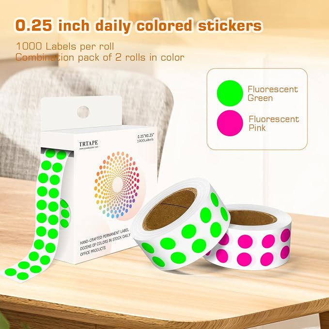 0.25 Inch Small Round Stickers Dot Stickers, 2000 PCS Color Dots | 1/4 Inch Small Round Color Coding Labels Stickers, 2 Rolls Colorful Dots for Organization, Color Code Stickers for Classroom