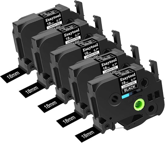5 Pack Compatible with P-Touch TZe-345 AZE-345 TZ-345 White on Black 18mm 0.7'' Laminated Label Tape Replacement for Ptouch PT-1300 PT-2030 PT-300 PT-D400AD PT-E550W PT-P950NW Label Maker