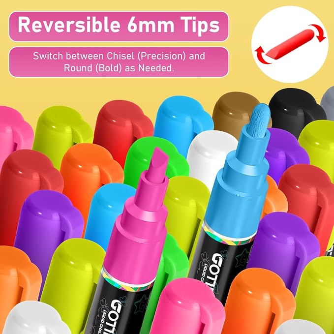GOTIDEAL Chalk Markers, 12 Colors Liquid Chalk Markers for Blackboard | Chalkboard Markers for Paint and Drawing, Calendar, Glass, Car, Auto, Bistro, Mirror, Wet Erase Chisel Tip Window Marker