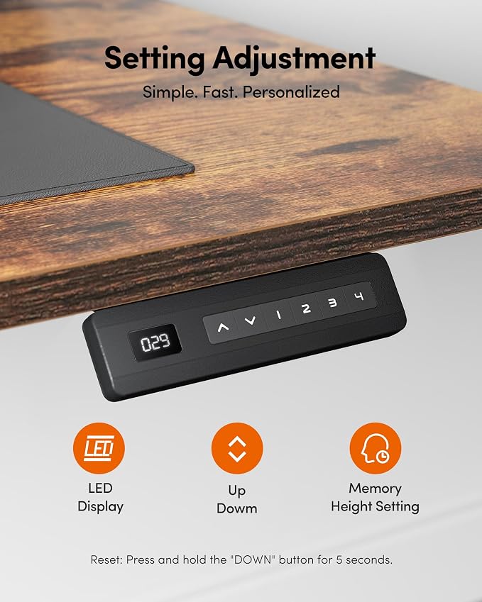 FEZIBO Standing Desk 48 × 24 Inch Electric Height Adjustable, Rustic Brown | Sit and Stand Up Adjustable Desk, Home Office Computer Desk with 3 Customizable Memory Presets