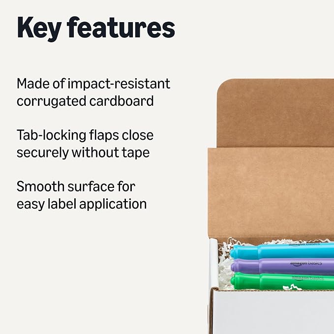Amazon Basics White Shipping Boxes, Cardboard Mailer Box for Moving and Storage, Tab-Locking Flaps, Corrugated Cardboard, 6 x 4 x 3 inches, 50-Pack