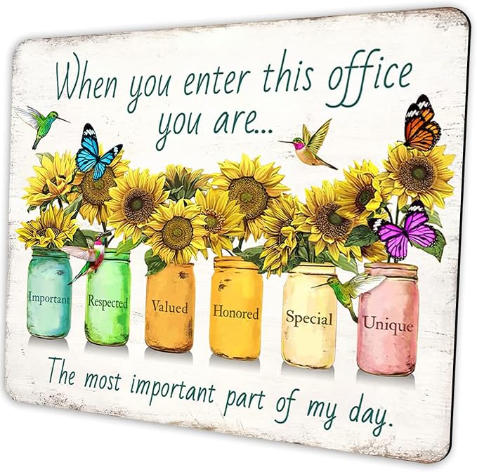Sunflower Office Quotes Mouse Pad, 9.5"x7.9" Non-Slip Mousepad | Personalized printed square mousepad with inspiring quotes. Clean-cut flush edges & premium smooth cloth for working decor.