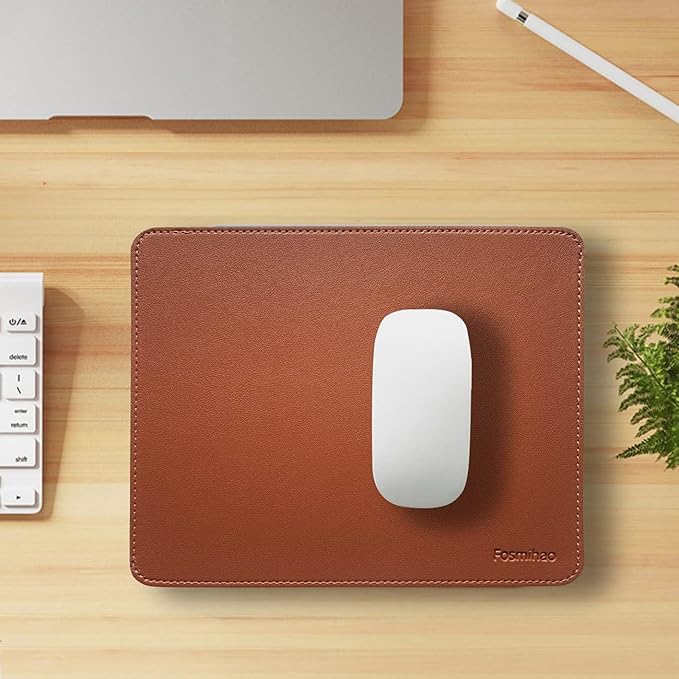 Leather Mouse Pad - Wood Mouse Pad, Double Side Mouse Pad with Stitched Edge, Waterproof Ultra Thin Mouse Pad for Computers, Laptop, Office & Home, 10.2 x 8.3 Inch, 1 Pack (Brown)