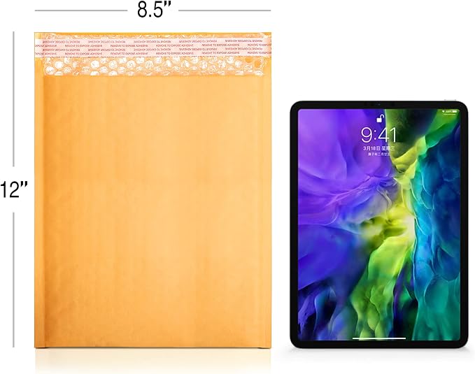 Metronic Kraft Bubble Mailers 8.5X12 Inch Yellow 500 Pack, Waterproof Padded Envelopes,Self-Seal Bubble Mailers Cushioning Bubble Envelopes for Shipping,Jewelry Makeup Supplies, Packaging Bulk