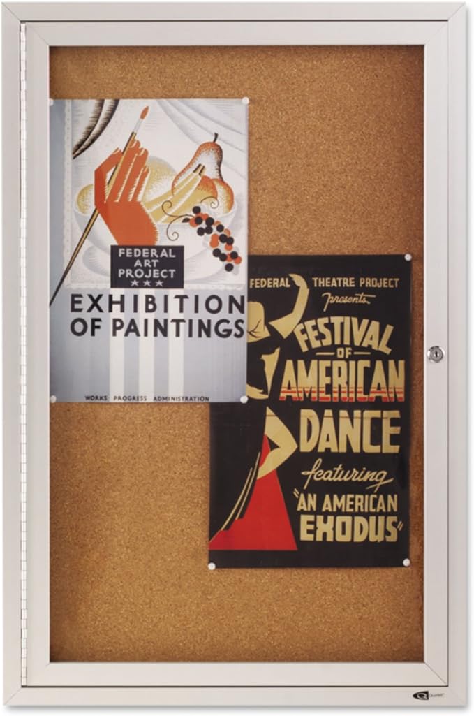 Quartet Bulletin Board, 2' x 3' Enclosed Cork Notice Board, Lockable Swing Door, Aluminum Frame (2363)