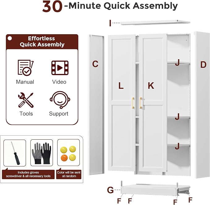 71" Tall Metal Kitchen Pantry Cabinet, Storage Cabinet with Doors | Kitchen Cabinet with 4 Adjustable Shelves, Food Pantry Cabinet, Cupboard for Kitchen,Dining Room, Living Room, Office, School