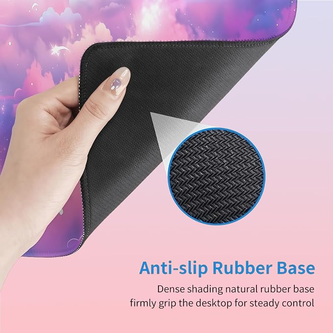 Pretty Cloud Desk Mat,Large Cute Pink Purple Sky Mouse Pad,31.5x12in | Starry Sky Gaming Mousepad,Extended Girly Galaxy Desk Decor Deskmat for Women,Pastel Colorful XL Keyboard Mat,80x30 cm