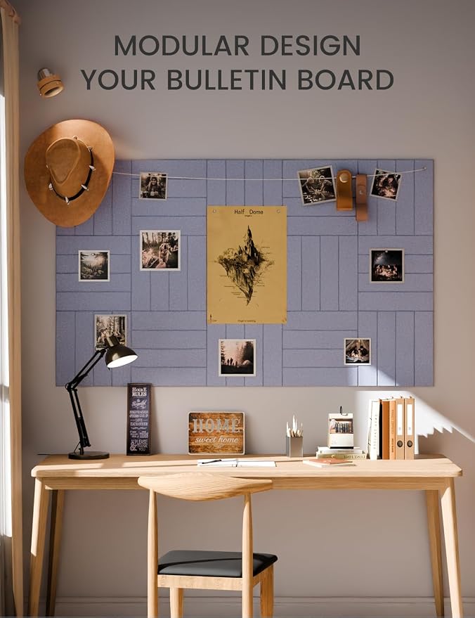 Fluxynara Felt Bulletin Board & Cork Board Alternative, Soft Periwinkle | 36" x 24" Pin board, Removable Adhesive Tabs, Easy Install Without Wall Damage, For Home Office Decor
