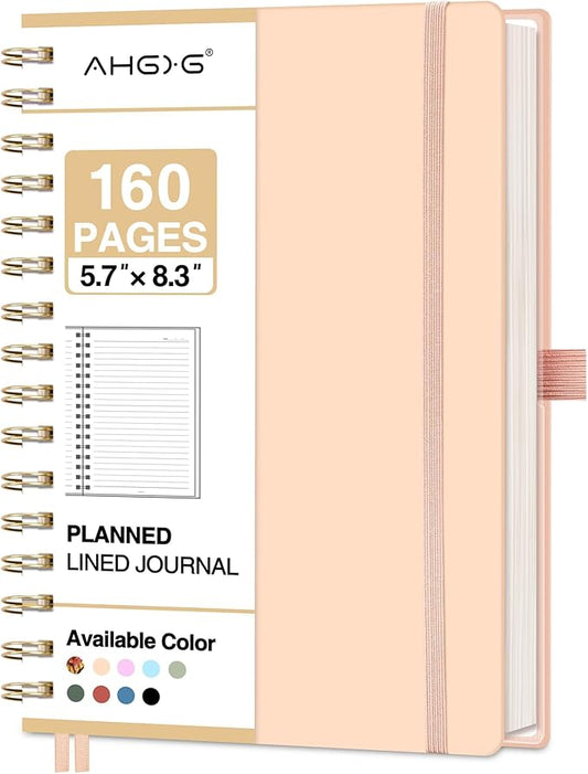 AHGXG Spiral Journal Notebook, 160 Lined Pages, A5 Medium Size (5.7'' x 8.3''), for Men & Women, Journaling, Writing, Work & Office, Hardcover, 100 GSM Thick Paper (Pink)