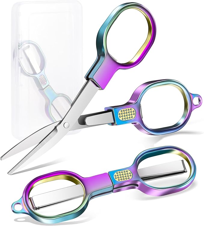 Zicolu Folding Travel Scissors Safety, Small TSA-Compliant and Portable with Case, Pocket Foldable Stainless Steel Retractable Cutters, Mini Craft Scissors for Home, Outdoor and Office Use