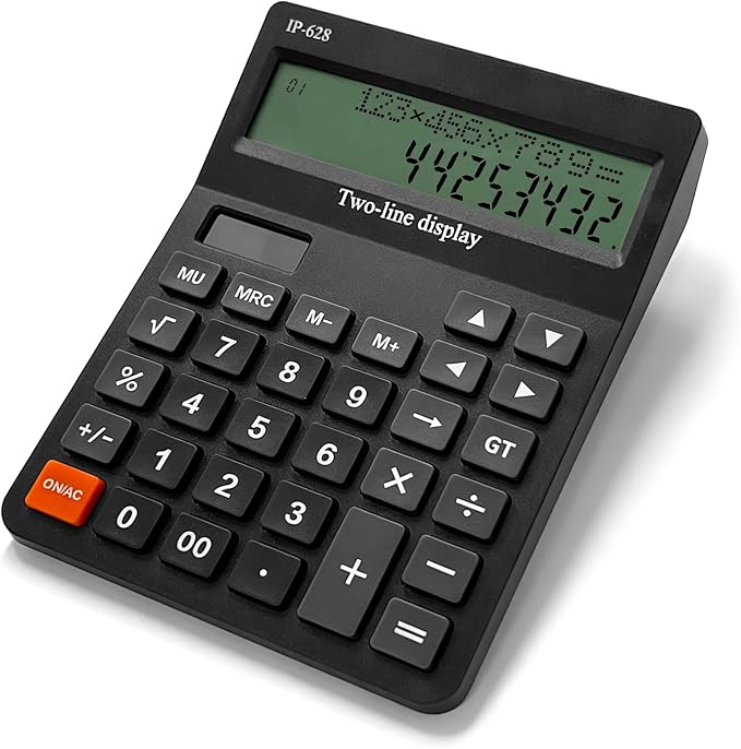 Calculators Desktop,Solar Desk Calculator with Large 2 Line Display, Basic Calculator with Big Button, 4 Function Calculator for Business, Students, Office Supplies (Black)