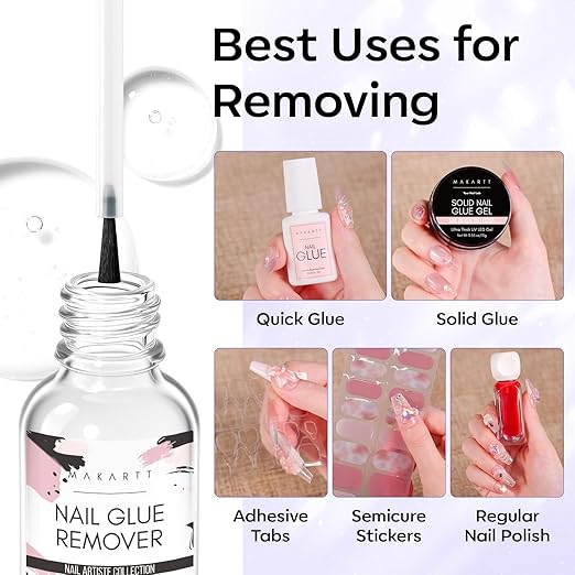 Makartt Nail Glue Remover for Press on Nails - 30ML Hema-Free, Glueoff Easy Removal Versatile Debonder for Glue on Tips, Regular Polish, Quick Glues and Semi-Cured Sticker DIY Manicure Supply