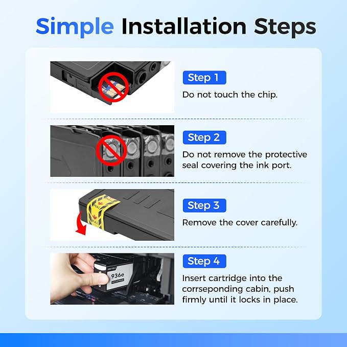 936e 936XL Ink Cartridges with Chip Combo 4-Pack High Yield Replacement for HP 936e 936 Ink Works with HP OfficeJet Pro 9125e 9135e 9110b 9128e 9130b 9122e 9120e Wide Format 9730e Printers Black Color