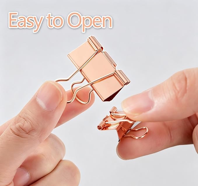 Binder Clip Paper Clamps, Assorted Sizes (Mini, Small, Medium, Large), 100 Pcs Clips for Office School Supplies (Rose Gold)