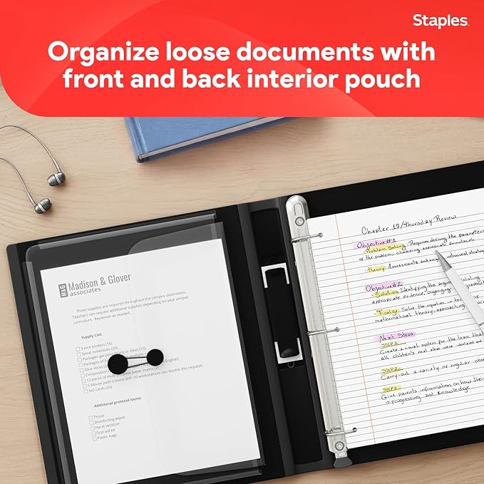 Staples Heavy-Duty 1.5-Inch D-Ring Binder, Black – Large Capacity 3-Ring Binder, Holds Up to 400 Sheets for School & Office