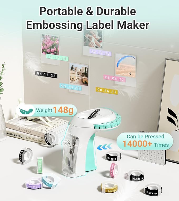 Embossing Label Maker Machine with Tapes, Retro Label Maker Embossed, Vintage Embosser Labeler with 10 Rolls 3D Color Embossing Label Tapes for Kid DIY Scrapbooking Supplies, Teachers Gifts