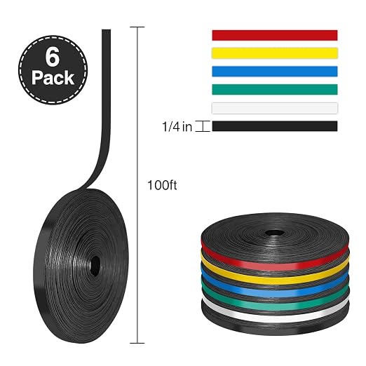 CHUNNIAO 1/4" Black Magnetic Strips for Whiteboard,Fine Line Gridding Tape,Thin Magnet Tapes,Value Packaging 6 Roll(Total 600 Feet)