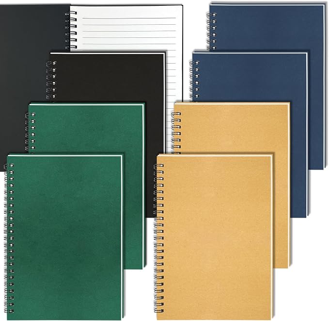 8Pack Small Spiral Notebook A5, 5.5x8.3” Notebook for Work 120Page Notepads | Colored Multipack College Ruled Notebooks A5 Kraft Spiral Bound Small Notebook Journal Lined Note Pads for Writing Journaling
