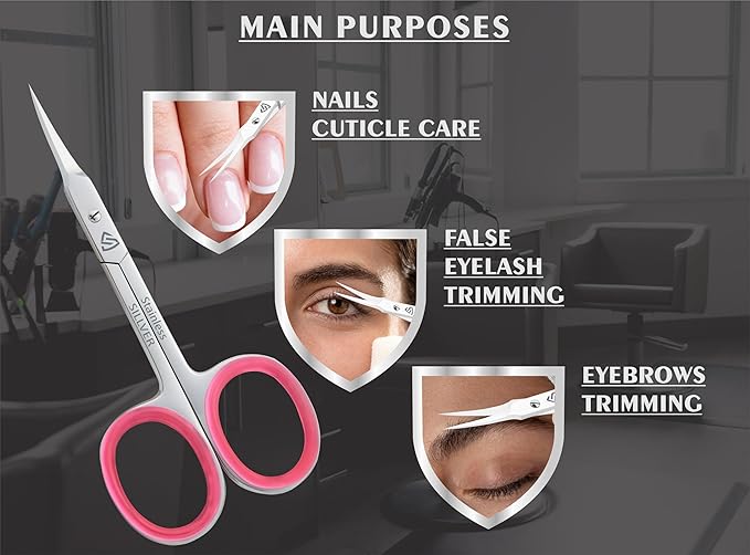SILLVER Cuticle Scissors Extra Fine Curved, Super Slim Small Scissors with Precise Pointed Tip, Beard, Eyelash, Mustache, Dry Skin - Manicure Scissors