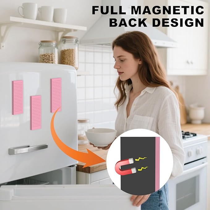 Magnetic Notepads Note Pads for Fridge with Full Magnet Back, 180 Sheets Pink Lined Refrigerator Notepad, 30 Sheets Per Pad for Grocery List, Shopping List, Office, Home, To-Do Lists & Memos