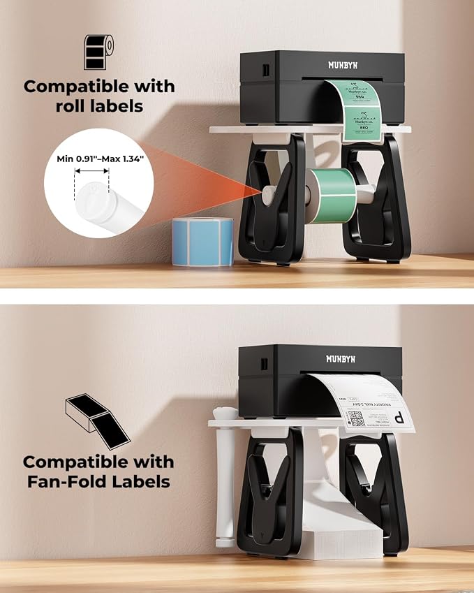 MUNBYN Thermal Label Holder for Rolls and Fanfold Labels | Label Roll Holder for Desktop Thermal Printer Accessory, For Home, Office, Small Business