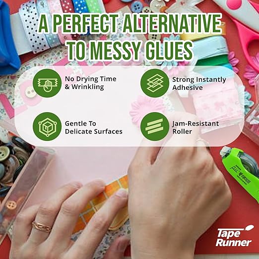 TAPE RUNNER - Double Sided Adhesive with Dispenser Roller Included - Permanent, Sticky, Transparent - Ideal for Scrapbooking, Crafts & More - Retractable (315 inches per Cartridge), 20 Cartridge