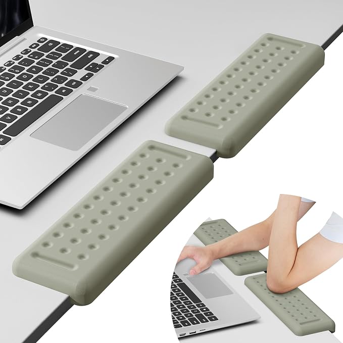 Leolee L-Shaped Desk Elbow Pads for Desk, Grey Memory Foam Arm Rest | for Desk with Non-Slip Base, Ergonomic Desk Edge Cushion, Wrist Rest for Computer Keyboard, Typing, Office, Home (2 Piece)