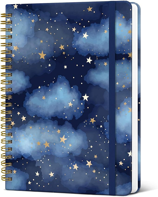 Taja Spiral Journal Notebook for Women, Pretty Hardcover Lined Notebook for Work & Note Taking, Aesthetic Cute Journal for Writing, 140 Pages, 5.8"x8.3", Starry Night