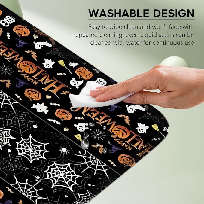 Halloween Mouse Pad, Skeleton Ghost Pumpkin Head Pattern Desk mat | Large Gaming Desk Mat, Sewn Edges, Micro-Woven Fabric, 31.5x11.8in