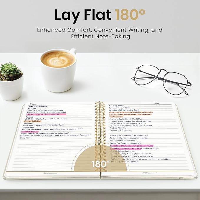 Lined Spiral Journal Notebook for Women, A5 College Ruled Journals for Writing, Hardcover Notebooks for Work, Note taking and Office School Supplies,140 Pages - Grey Beige