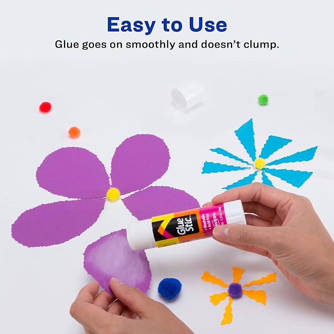 Avery Glue Stic - Washable, Non-Toxic Glue Sticks for Classroom, Crafting, and Office Use, 1.27 oz., Pack of 12, White (10221)