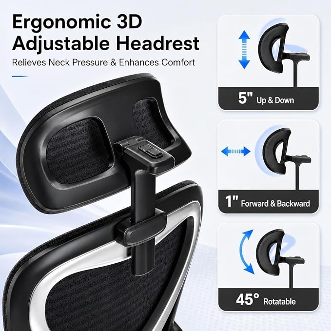 Home Office Desk Chairs, Ergonomic Office Chair with Lumbar Support & 3D Headrest, Computer Desk Chair with Flip-up Armrests, Perfect for Office or Study, Black/Silver