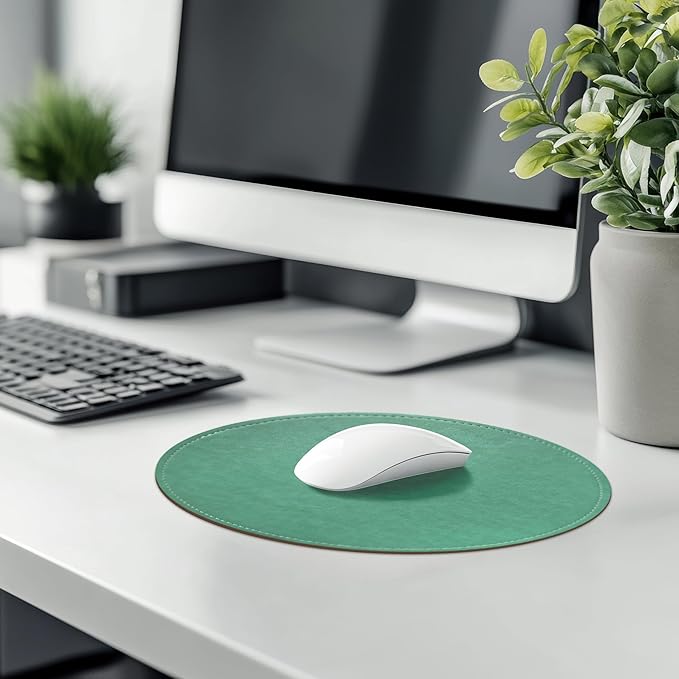 Mouse Pad，Round Mouse Pad，PU Mouse Pad，Leather Mouse Pad with Stitched Edge Micro-Fiber Base with Non-Slip Waterproof，Mouse Pad for Computers，Laptop，9 x 9 Inch (Turquoise)