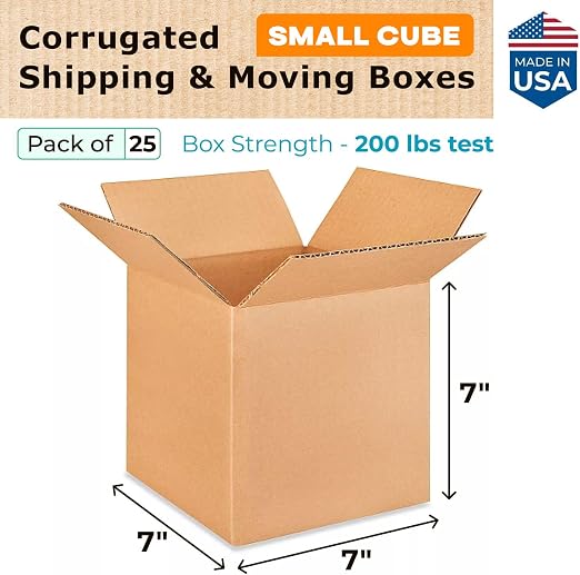 Small Cube Moving & Shipping Boxes 7"L x 7"W x 7"H (25-Pack) - Extra Strength 200 lb vs Regular - Corrugated Packing Boxes for Moving - Heavy Duty Moving Box - Packaging Box by IDL Packaging | Extra Strength 200 lb vs Regular - Corrugated Packing Boxes...