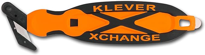 Klever XChange, Box Cutter, Safety Cutter, Utility Knife, Safety Knife, Replaceable Head Perfect for Cutting Double Wall Cardboard or Other Thick Material (Orange)