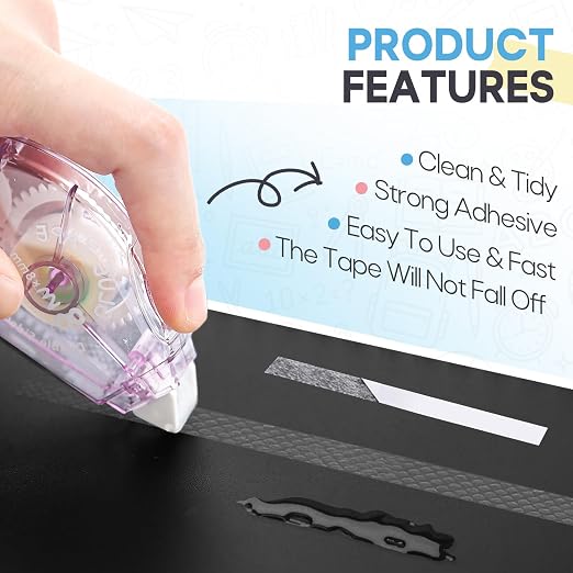 4 Pack Double Sided Tape Roller, Double Sided Adhesive Scrapbook Tape for Scrapbooking Crafts, Glue Tape for Journaling, Gift Wrapping, Photo Albums, Office Supplies, Scrapbook Supplies