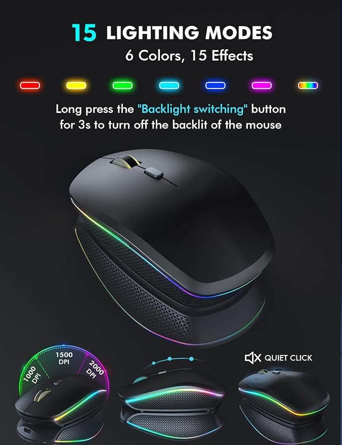 Wireless Keyboard and Mouse Combo with RGB Backlit, Rechargeable | Light Up Letters, Full-Size, Soft Typing, Sleep Mode, 2.4GHz Quiet Keyboard Set for Mac, Windows, Laptop, PC, Trueque KM42Pro