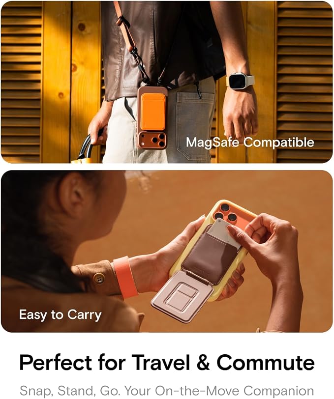 MOFT Phone Tripod Stand & Wallet, NFC Card Holder, Hold 1-2 Cards | Mulit-Angles | Portable l MOVAS Leather | Magsafe Compatible | Easy to Charge | Travel Essential |For Content Creators