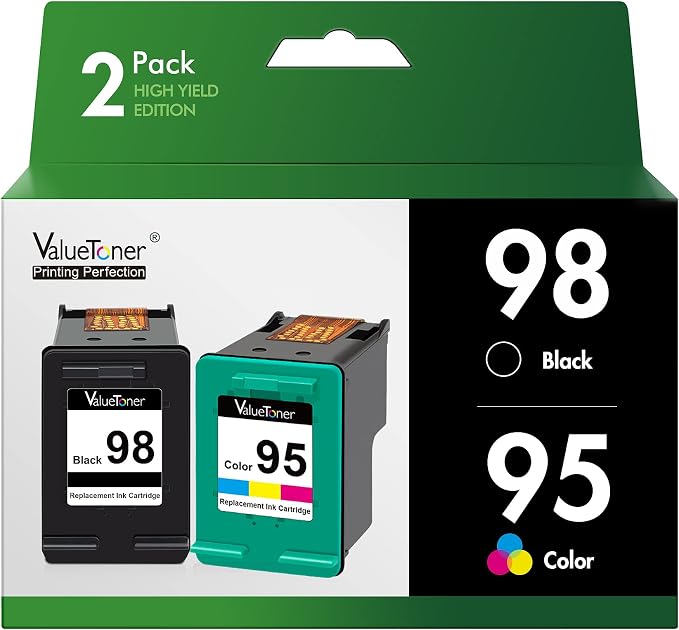 Valuetoner Remanufactured Ink Cartridge Replacement for HP 98 C9364WN & 95 C8766WN for Officejet 150 100 6310, PhotoSmart 8050 C4180 C4150, Deskjet 460 5940 Printer (1 Black, 1 Tri-Color, 2 Pack)