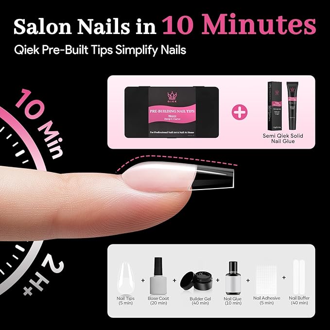 Medium Square Pre-Building Nail Tips, 15 Sizes 240 PCS Pre-shaped Apex Clear Soft Press On Fake Nail Half Matte Gel Nail Extensions Strong Thick Acrylic Tip for DIY Beginners & Salon Manicure