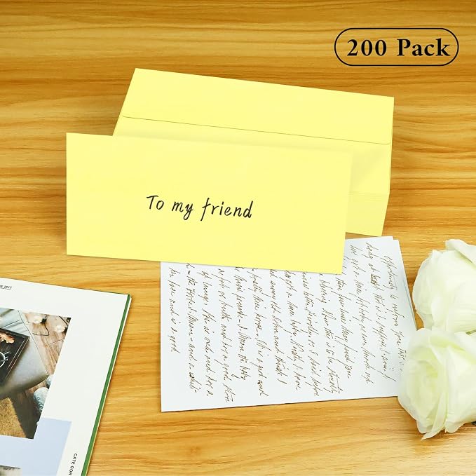 200 Pack #10 Business Envelopes, Light Yellow Standard Envelopes Self Seal, Letter Size Mailing Envelopes for Checks Letters Invoices Christmas Birthday Graduation Wedding, 4 1/8 x 9 1/2 Inch