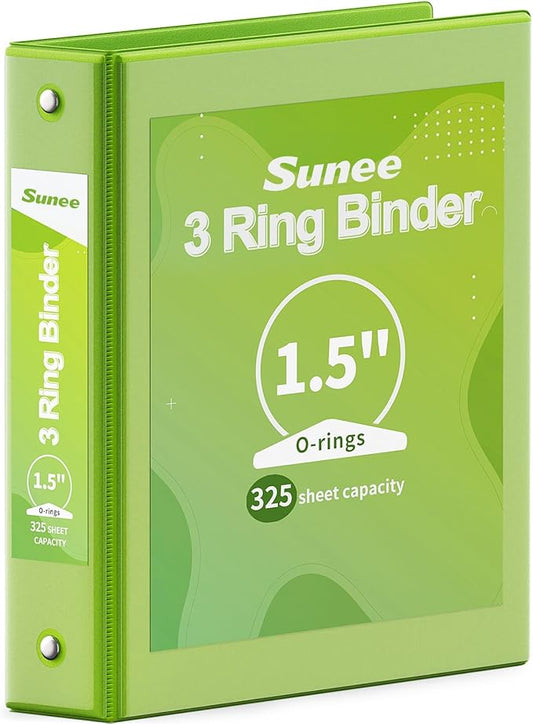 SUNEE 3 Ring Binder 1.5 Inch 1 Pack, Clear View Binder Three Ring PVC-Free (Fit 8.5x11 Inches) for School or Office Supplies, Tender Green