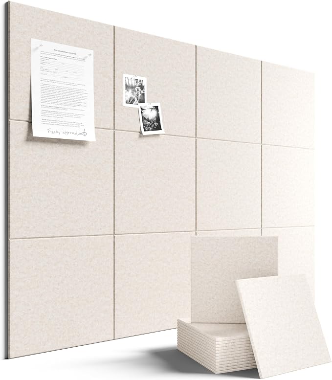 Fluxynara Felt Bulletin Board & Cork Board Alternative, Oatmeal | 48" x 36" Pin board, Removable Adhesive Tabs, Easy Install Without Wall Damage, For Home Office Decor