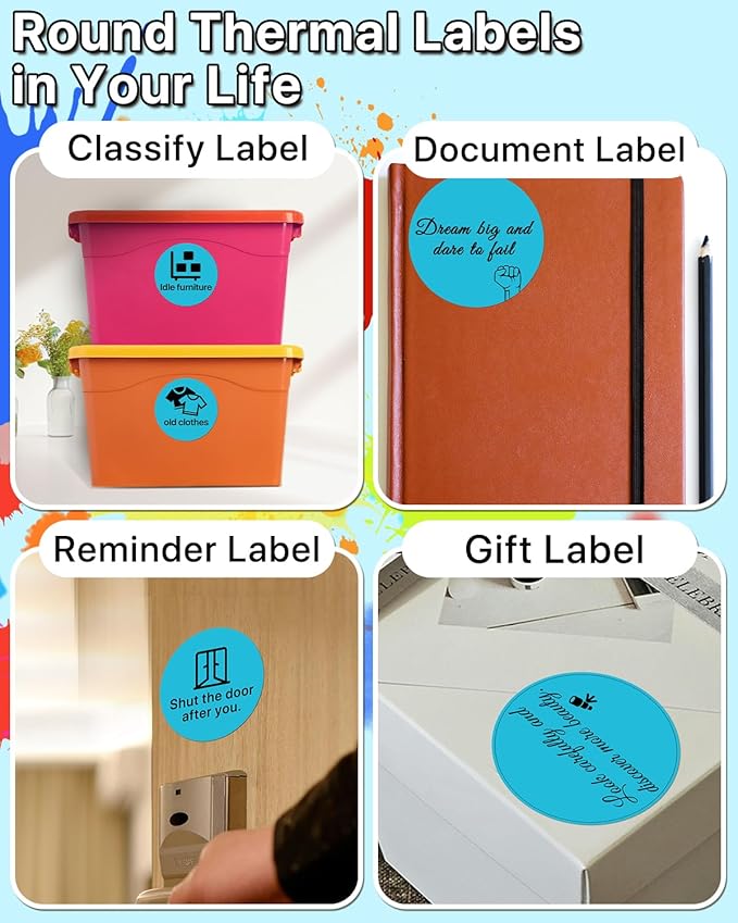 3 Inch (76.2mm x 76.2mm) Round Thermal Printer Label Stickers Self-Adhesive Circle Convenient Multi-Purpose Blank 3" Sticker Roll for Family Classification, Gift Sealing, Blue (500Pcs)