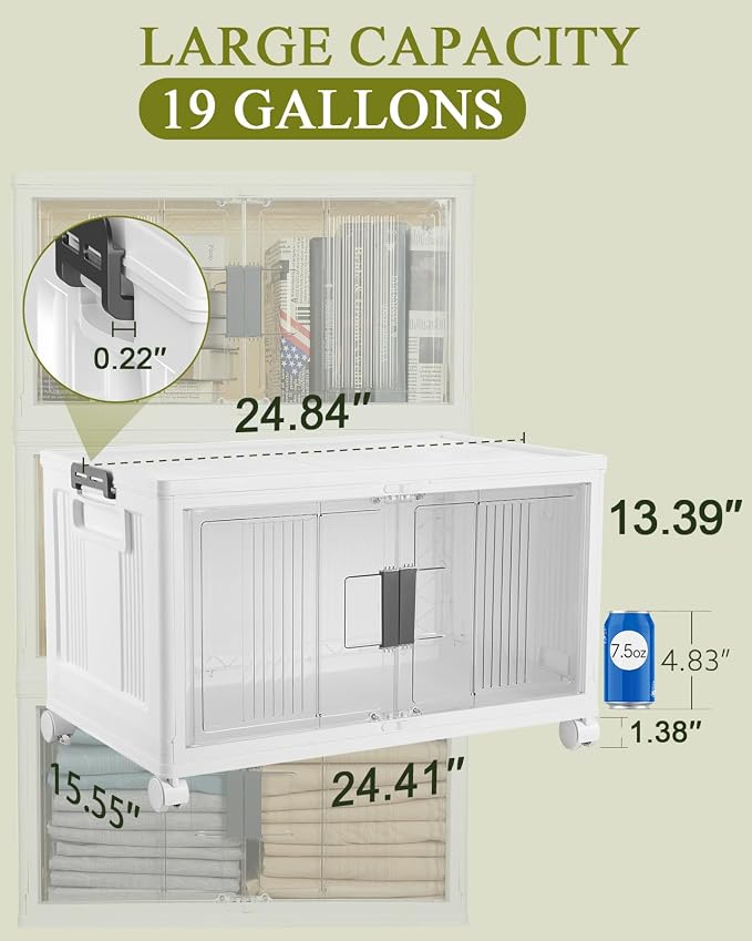 OlarHike 76QT Storage Bins with Lids for Home, Office, Closet, Dorm, 3 Pack | Multi-Lid, Lockable Cabinet, Doors & Wheels, Foldable, Collapsible, Stackable Organizers, Plastic Drawers, Containers, School