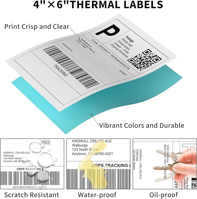 MFLABEL 4x6 Direct Thermal Labels (4000 Labels) 4" x 6" Perforated Shipping Labels Compatible with Zebra Printers Fanfold Thermal Label Stickers for Shipping Packages - 4 Stacks Blue Labels